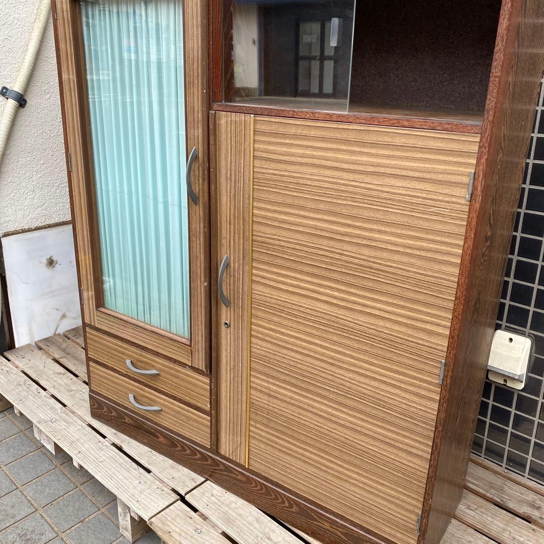 昭和レトロ 木目 飾り棚 茶箪笥 和家具 古民家 ミッドセンチュリー カーテン付