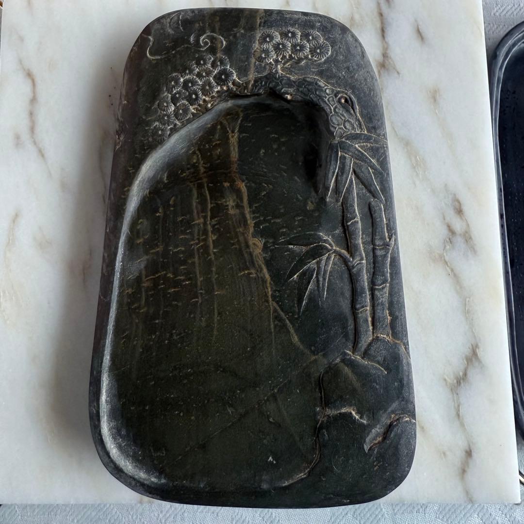 書きぞめに‼️旧家蔵出端渓硯『古松❌瀧　硯』」中國美術　唐木箱と蓋証明書付1点④