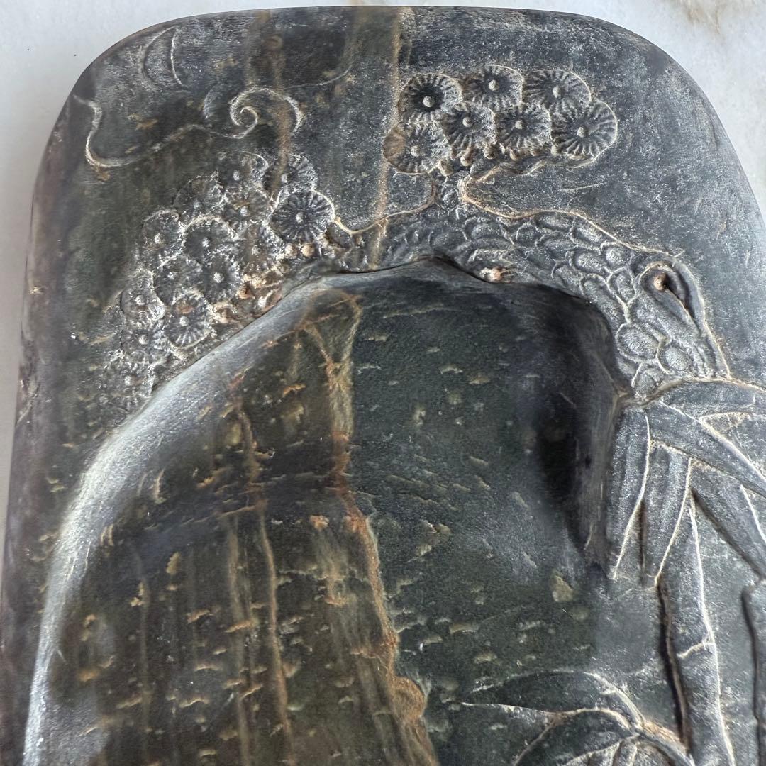 書きぞめに‼️旧家蔵出端渓硯『古松❌瀧　硯』」中國美術　唐木箱と蓋証明書付1点④