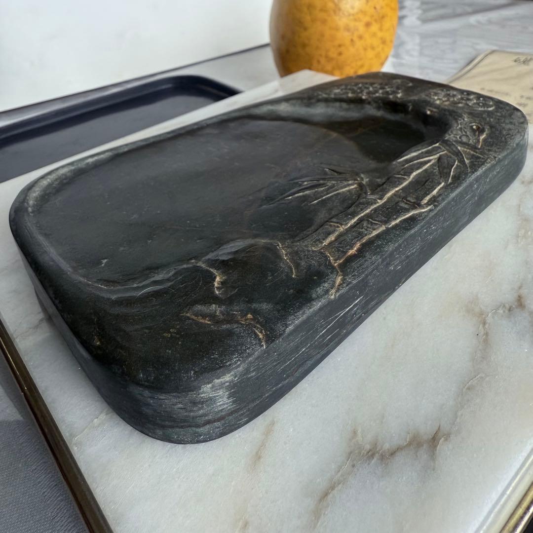 書きぞめに‼️旧家蔵出端渓硯『古松❌瀧　硯』」中國美術　唐木箱と蓋証明書付1点④