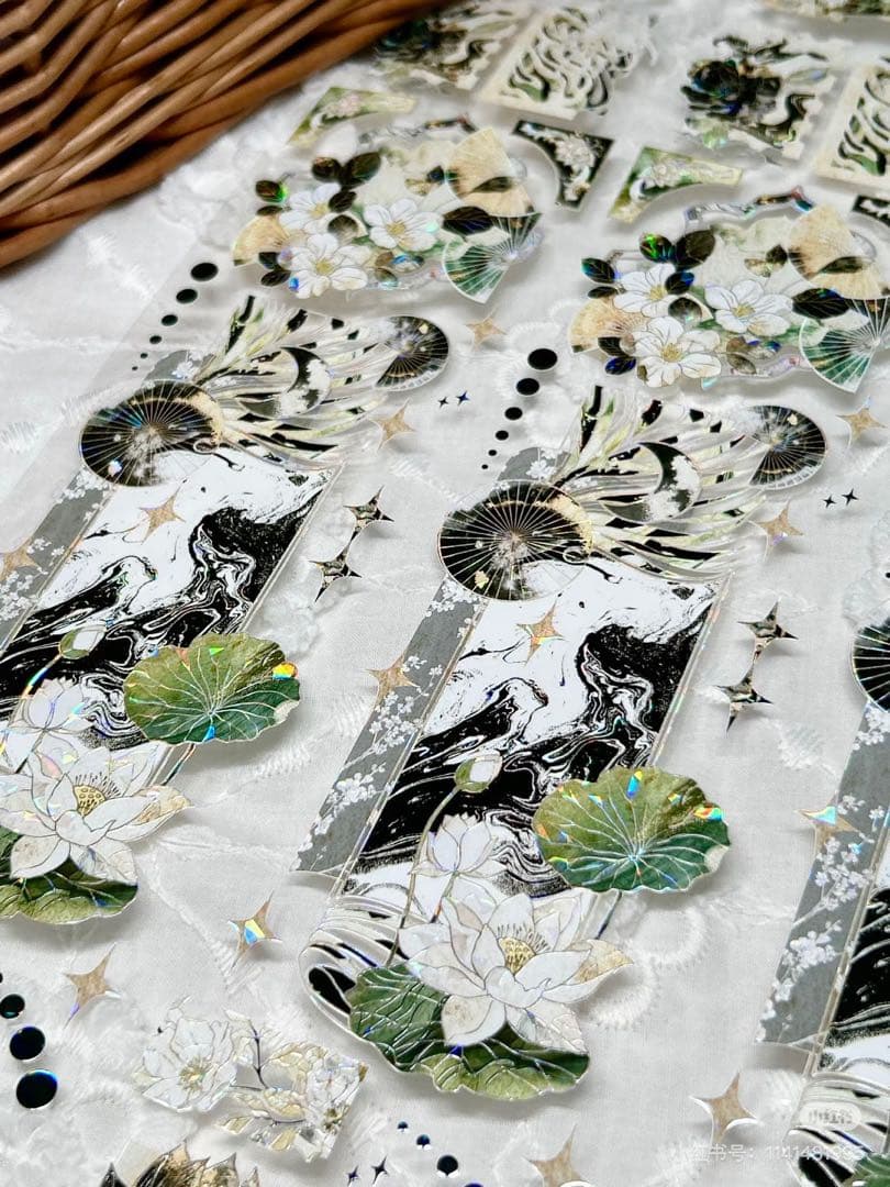 【8651】海外　マステ　3/5/巻売り　貝殻光マスキングテープ　古風　緑