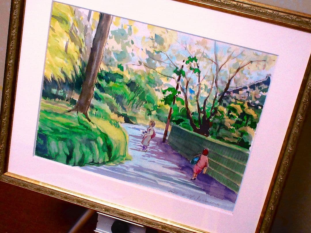 鎌倉散歩 水彩画 額装付き 原画 F6サイズ