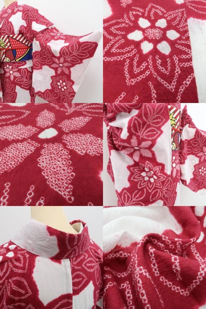 新品 有松鳴海絞り クレマチス 夏着物 綿 仕付け糸付 高級浴衣 6055