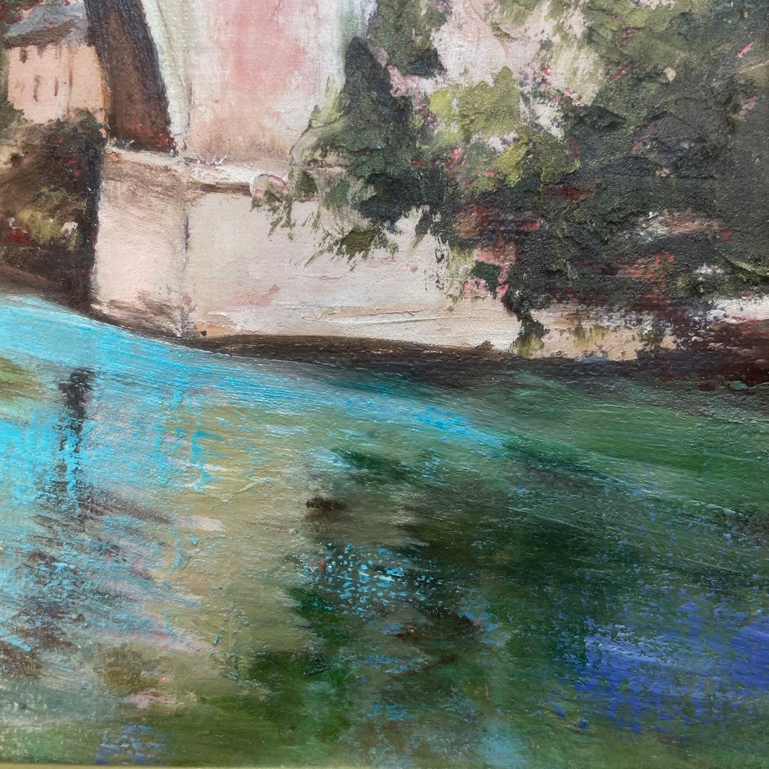 油彩画 橋の風景 ゴールドフレーム Ari 1994 山本亜稀　QW4395