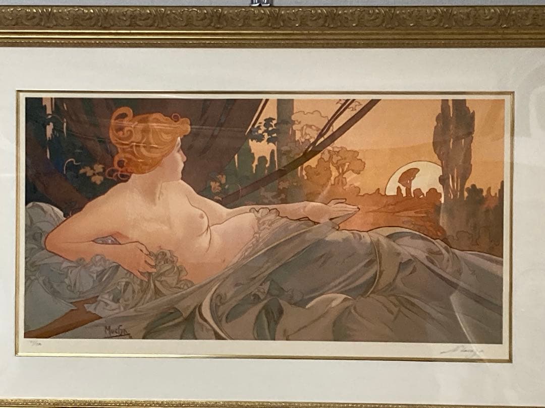 真作/ミュシャ[夜明け]シルクスクリーン(71/300)サインed有り/新品額装