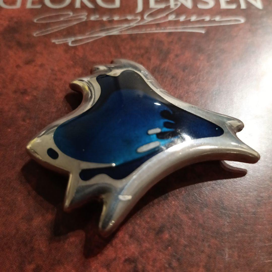 傷あり！超希少　ジョージジェンセン　エナメル　ブローチ303　群青色グラデ