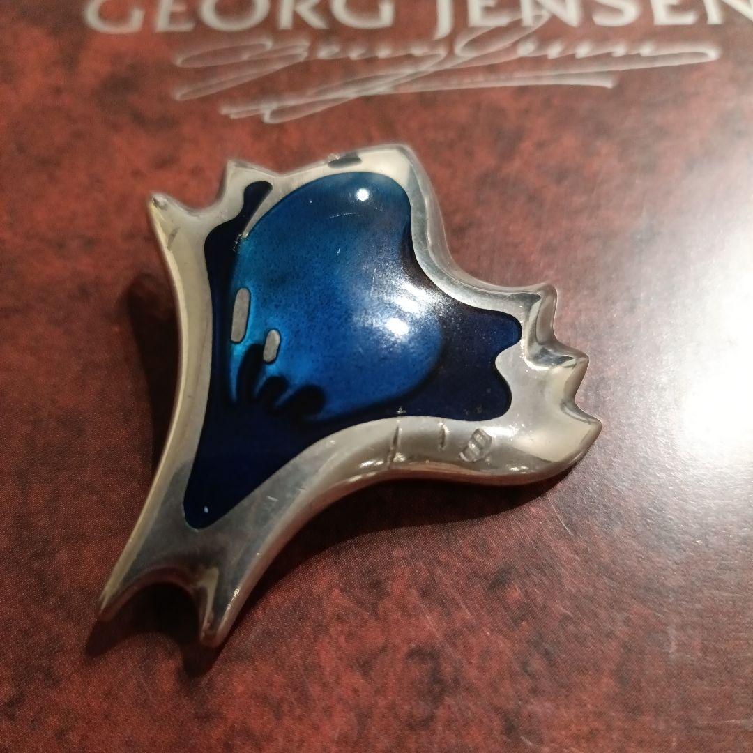 傷あり！超希少　ジョージジェンセン　エナメル　ブローチ303　群青色グラデ