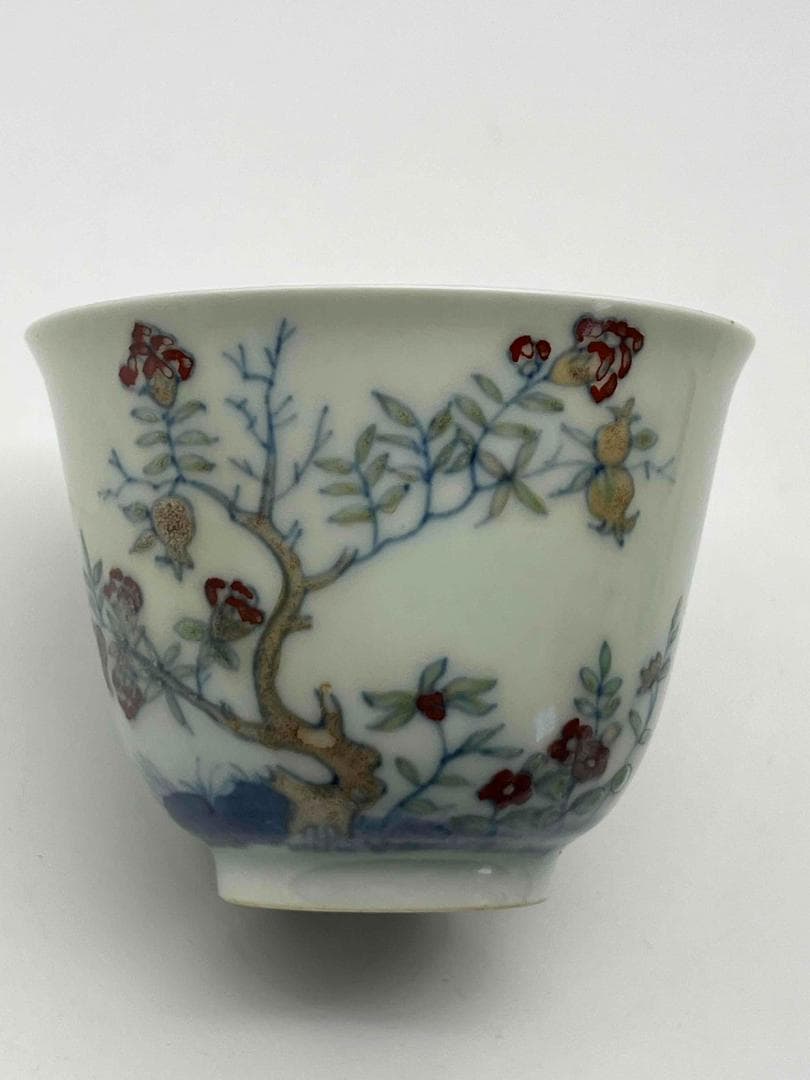 清康熙 【大清康熙年製】在銘 康熙十二花神詩文杯一対(C-63)