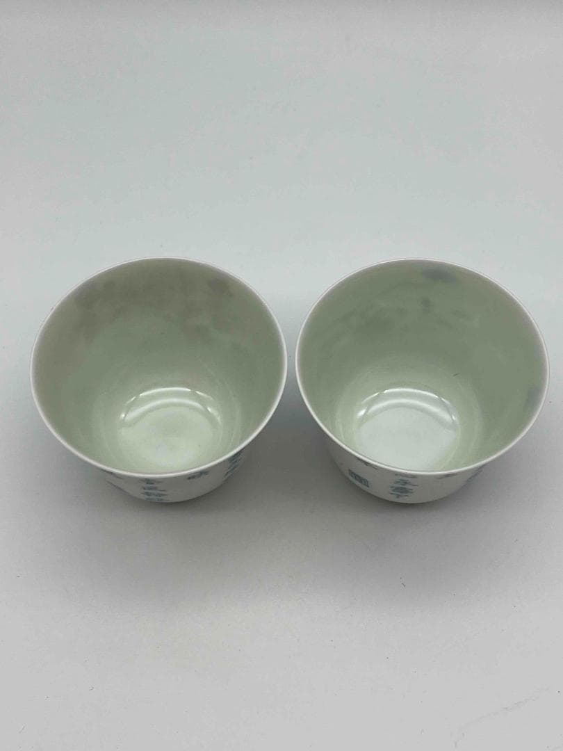 清康熙 【大清康熙年製】在銘 康熙十二花神詩文杯一対(C-63)