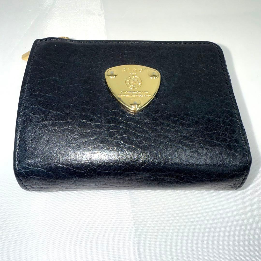 ✨美品✨ATAO アタオ 三つ折り財布 ネイビー レザー 金具ロゴ スモール