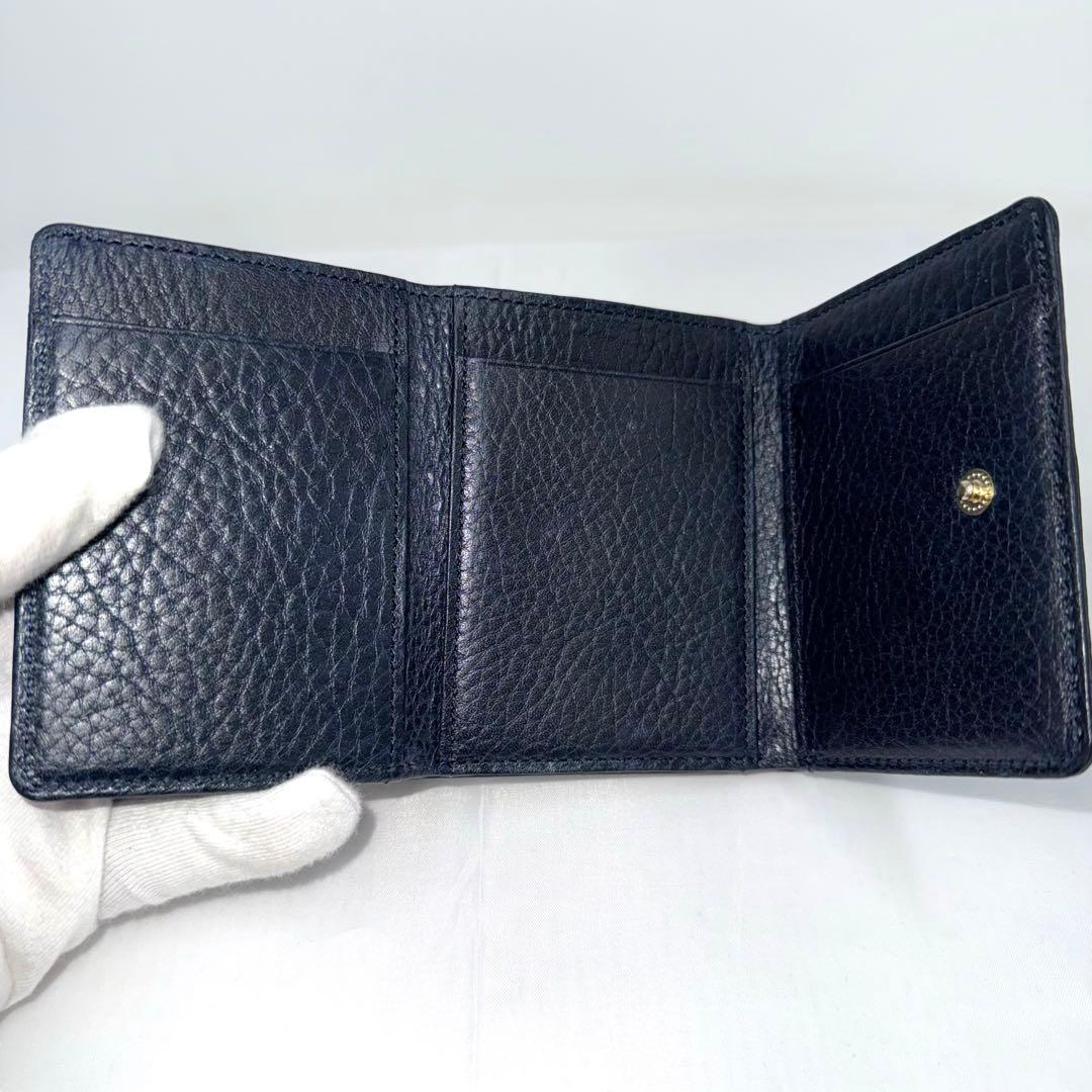 ✨美品✨ATAO アタオ 三つ折り財布 ネイビー レザー 金具ロゴ スモール