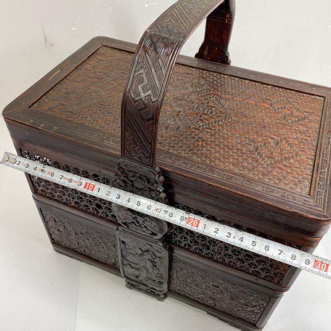 時代　竹編提藍　持ち手込高さ33.5㎝　東Y7-0217②トヒチサ