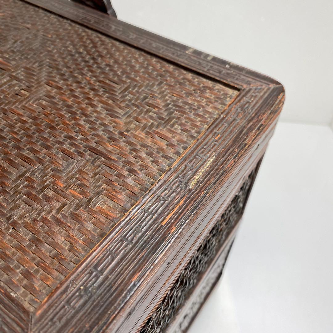 時代　竹編提藍　持ち手込高さ33.5㎝　東Y7-0217②トヒチサ