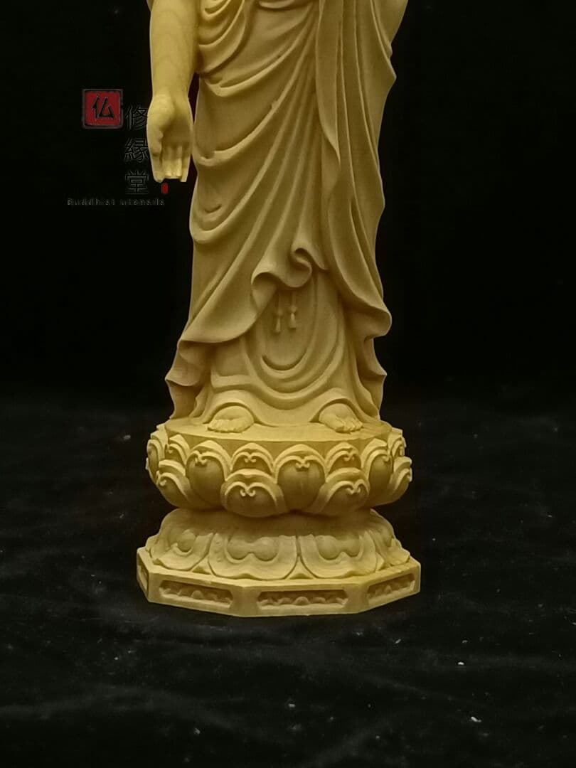 【修縁堂】木彫り 仏像 阿弥陀如来立像 阿弥陀仏 彫刻 仏教工芸品 柘植材