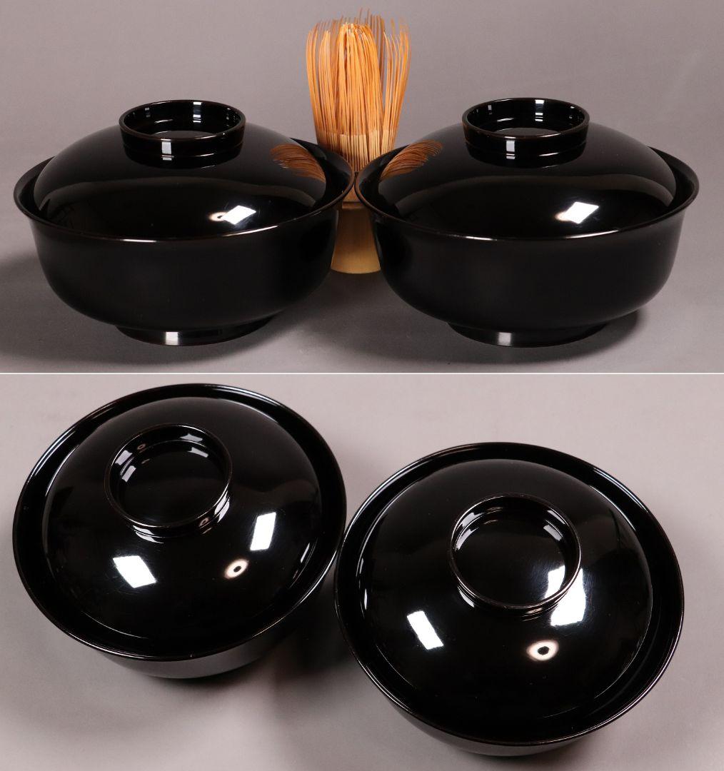 時代木製漆器 加賀蒔絵 牡丹 梅 草花 高蒔絵 黒塗椀 二客 漆芸 CL55