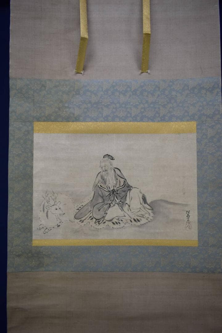 真作/狩野探幽/寿老人図/布袋屋掛軸HH-637