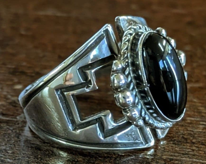 アメリカインディアンジュエリー·オニキス シルバー リング
