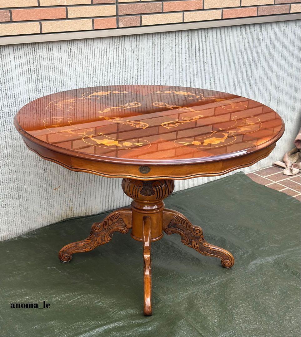 【ラウンドテーブル】イタリア　ATTICA　アッティカ　ロココ調　猫足　象嵌細工