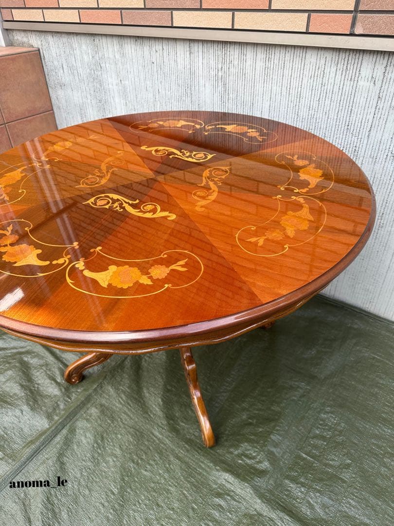 【ラウンドテーブル】イタリア　ATTICA　アッティカ　ロココ調　猫足　象嵌細工