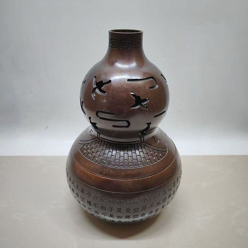 銅製 香炉 透かし彫り心経瓢簞香炉 室内 茶台 書房 薫香炉 装飾品 工芸品置物