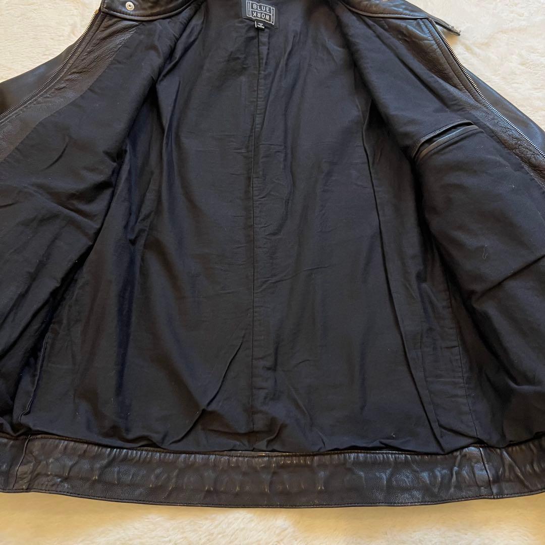 ￼良品✨BLUE WORK　ラムレザー　シングル　ライダース　黒　M