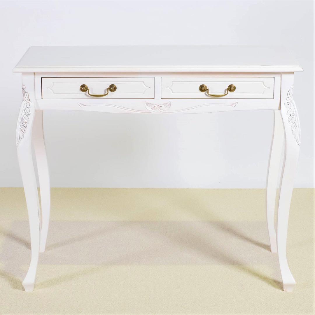 B 新品 アンティーク調 コンソールテーブル 飾り棚 デスク 机 白 ホワイト