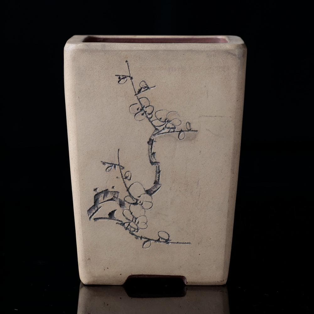 中国古玩 在銘 梅に笹 蟋蟀 漢詩紋 植木鉢 宜興紫砂 盆栽道具 中国美術