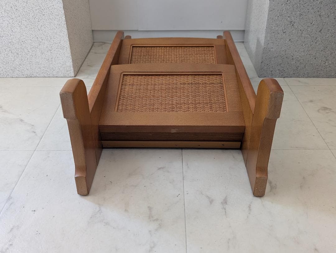 オールドカリモク ビンテージ マガジンラック 2段 ウッド×ラタン 美品