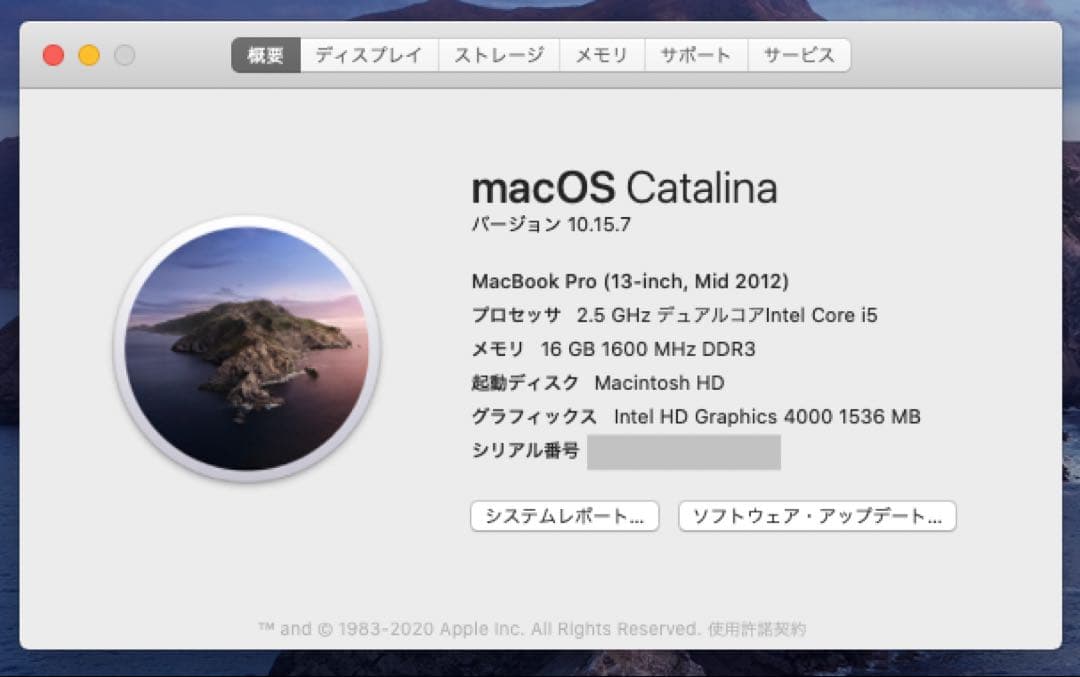 MacBook Pro 13” mid2012（16GB/256GB SSD）