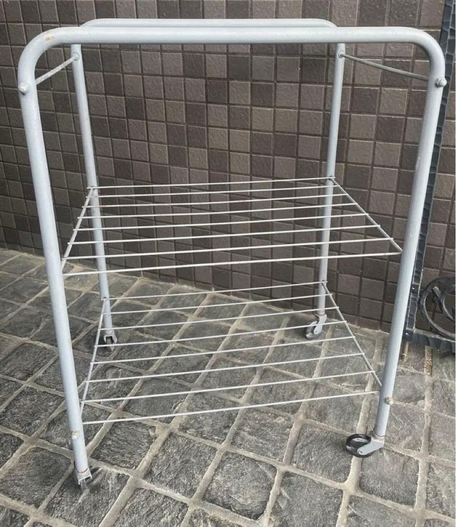 ブルーグレーの小ぶりなアンティークワゴン　シェルフ