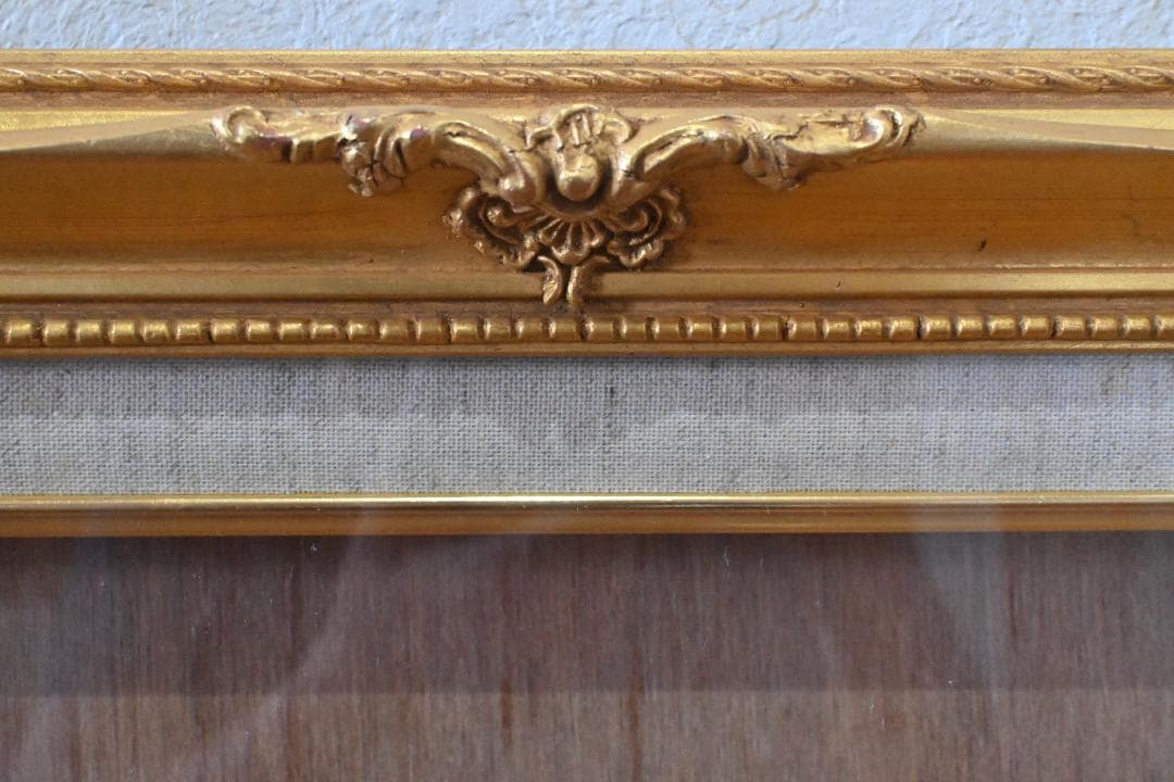 【額縁】新品F10高級☆木製油彩額・前面ガラス・ゴールド・白布・箱付アンティーク