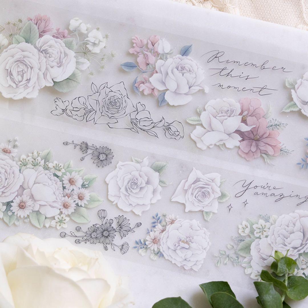 loidesign《玉香 - 白玫瑰》海外マスキングテープ　マステ 【1348】