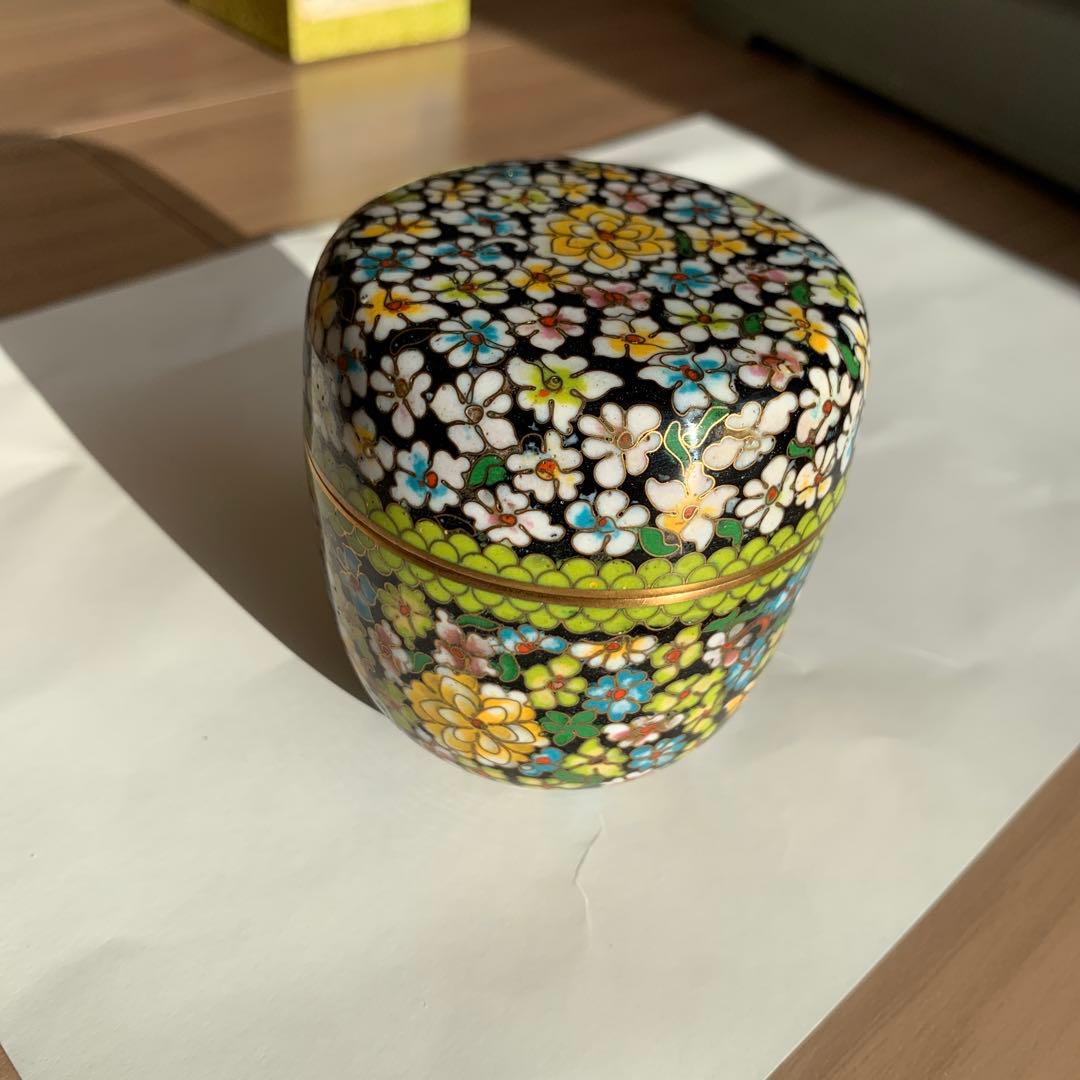 中国　景泰藍萬花棗　有線七宝