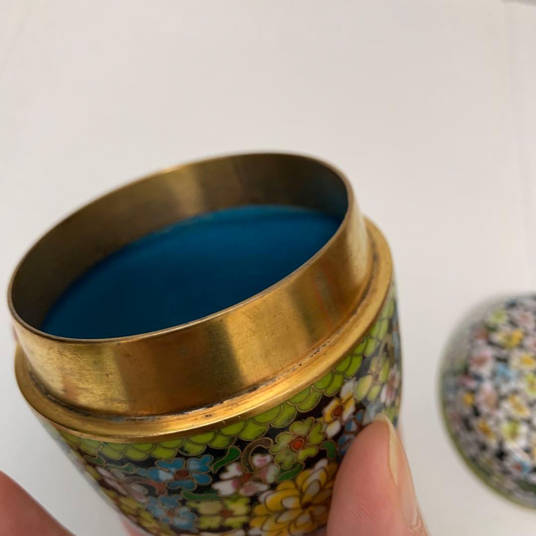 中国　景泰藍萬花棗　有線七宝