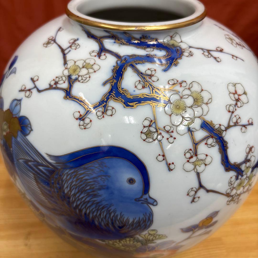 オールド 香蘭社 金彩 花鳥 鴛鴦 おしどり 花瓶