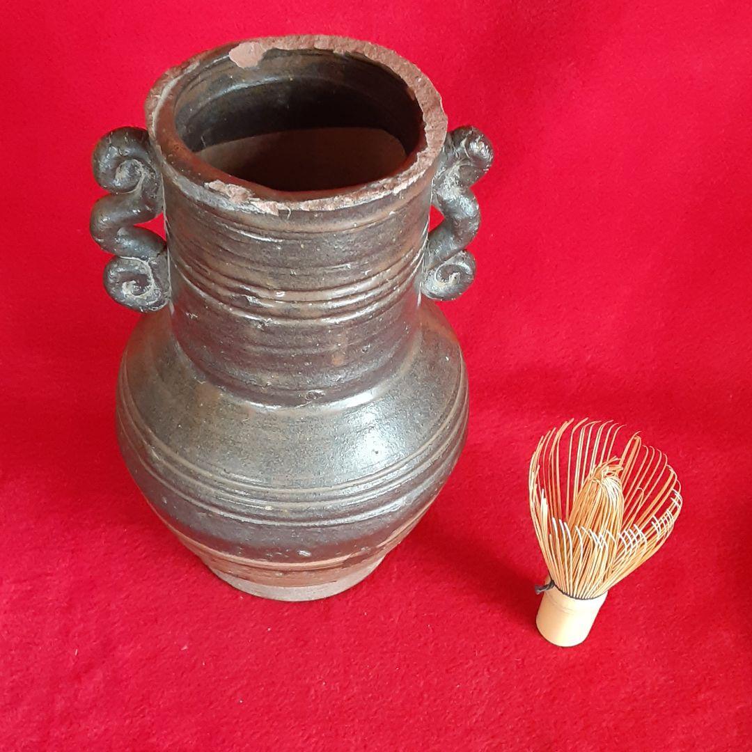 薩摩焼　黒薩摩　耳付き　花入　花瓶