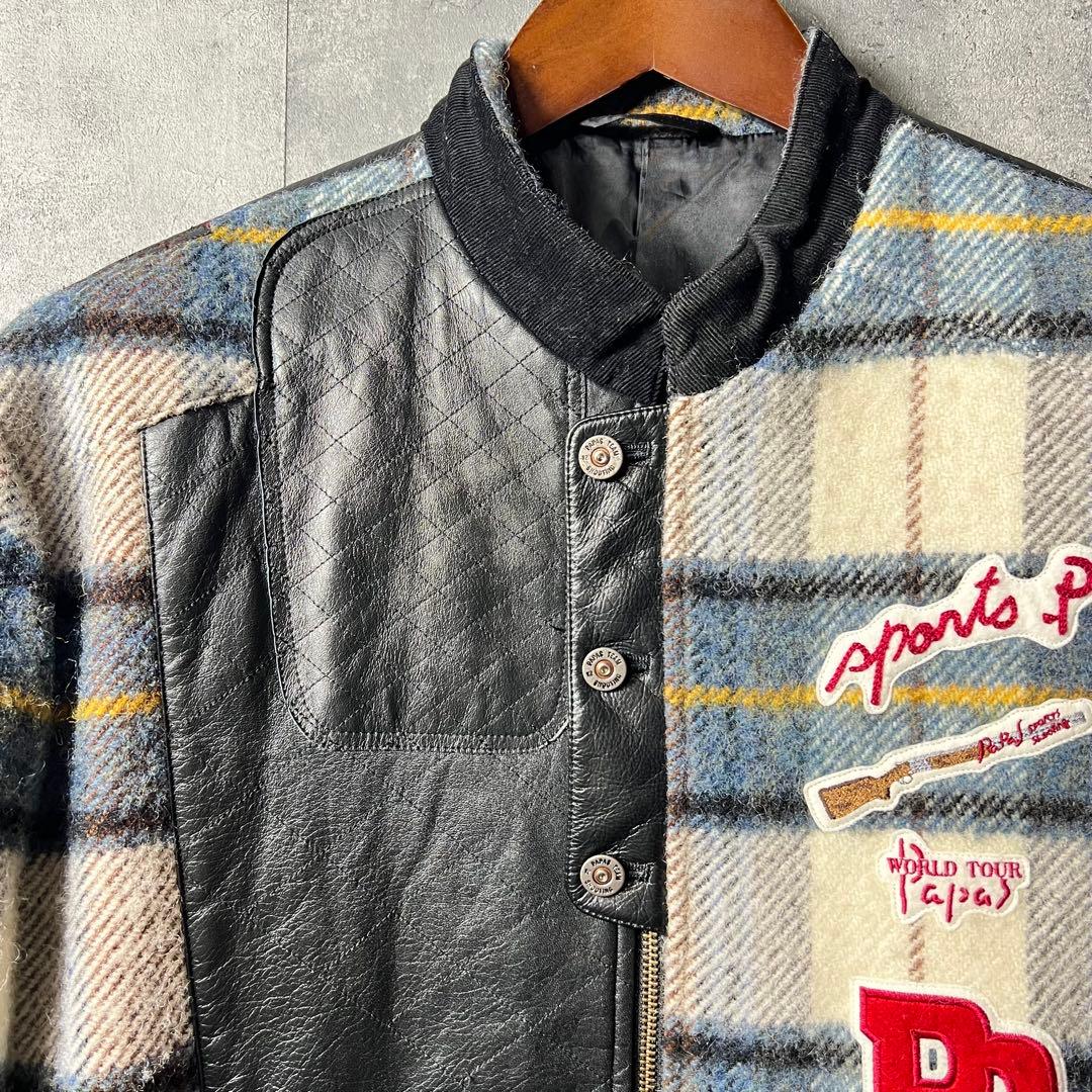 PAPAS パパス　レザー切り替えチェックジャケット　サイズL