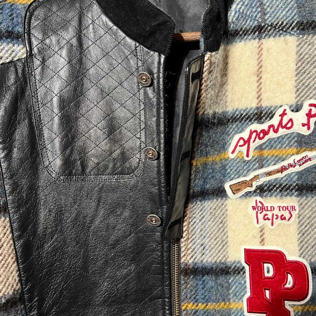PAPAS パパス　レザー切り替えチェックジャケット　サイズL
