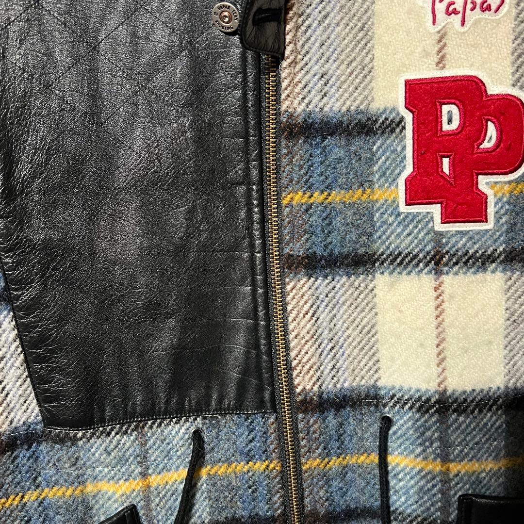 PAPAS パパス　レザー切り替えチェックジャケット　サイズL