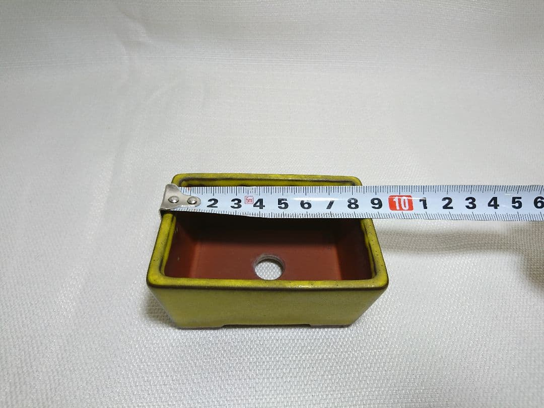 39 盆栽鉢 長方形小鉢★落款入　黄色　趣のある一品