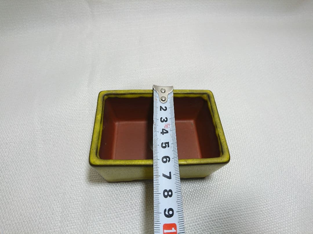 39 盆栽鉢 長方形小鉢★落款入　黄色　趣のある一品