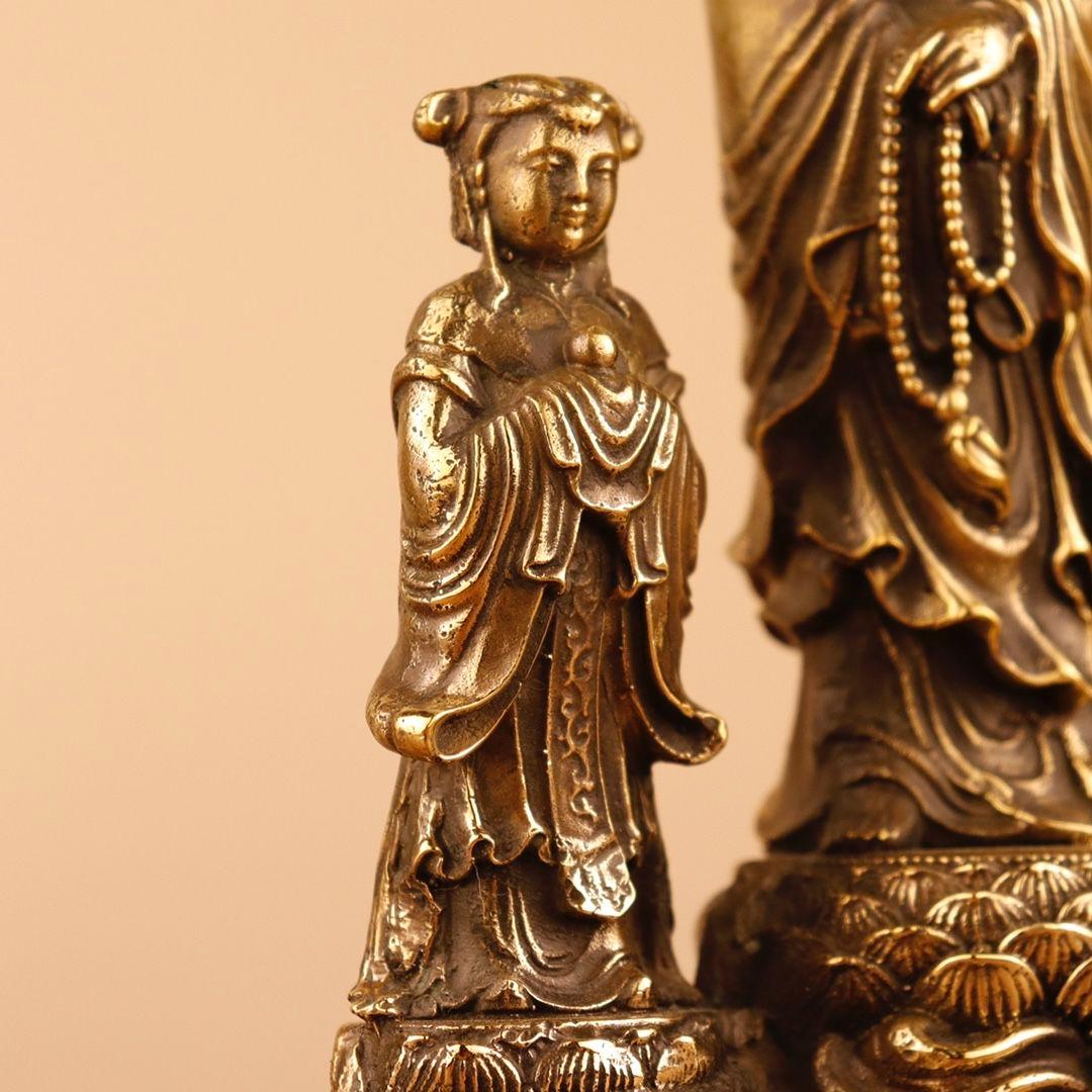 仏教美術 仏像 金童玉女観世音菩薩仏像 小仏像 銅製 銅器