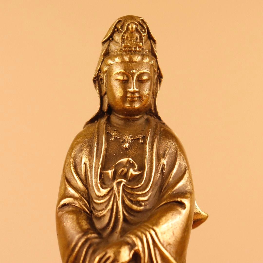 仏教美術 仏像 金童玉女観世音菩薩仏像 小仏像 銅製 銅器