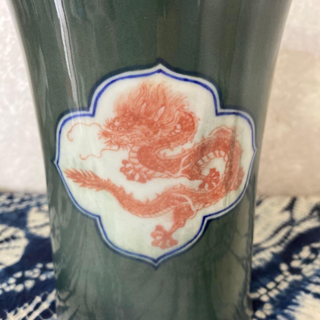 真葛香山　赤絵龍　蘭鉢　植木鉢　盆栽