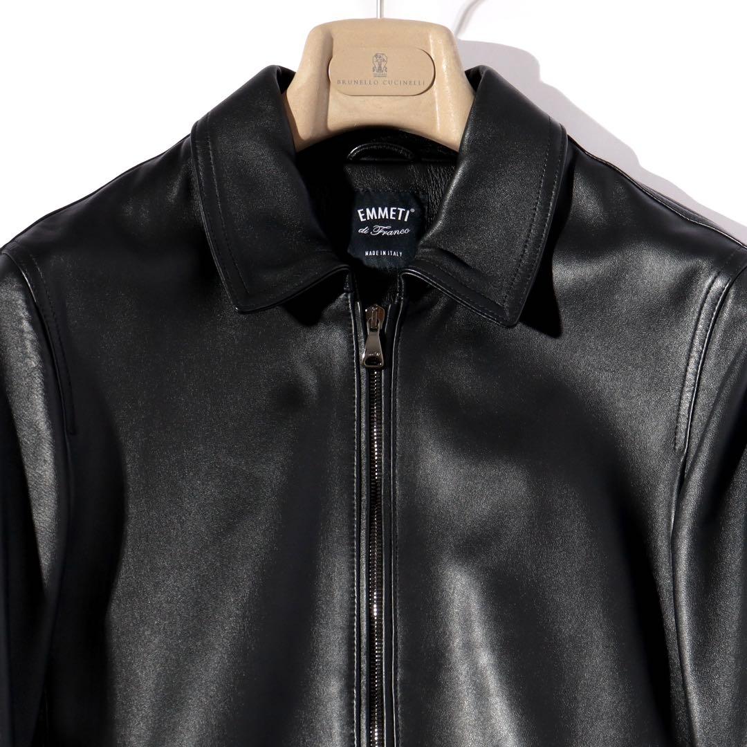 EMMETI エンメティ羊革 ブルゾン ライダース ジャケット 黒 44 S