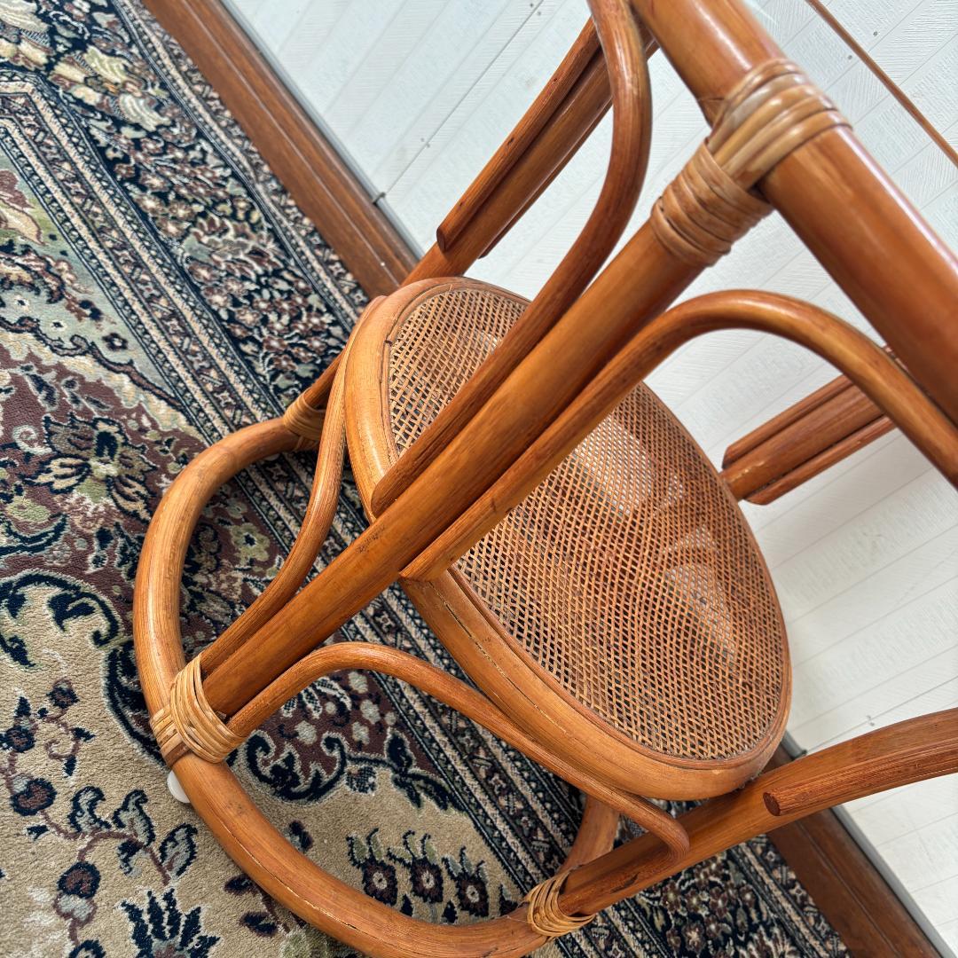 ヴィンテージ ラタン丸型ガラステーブル サイドテーブル 昭和レトロ リゾート家具