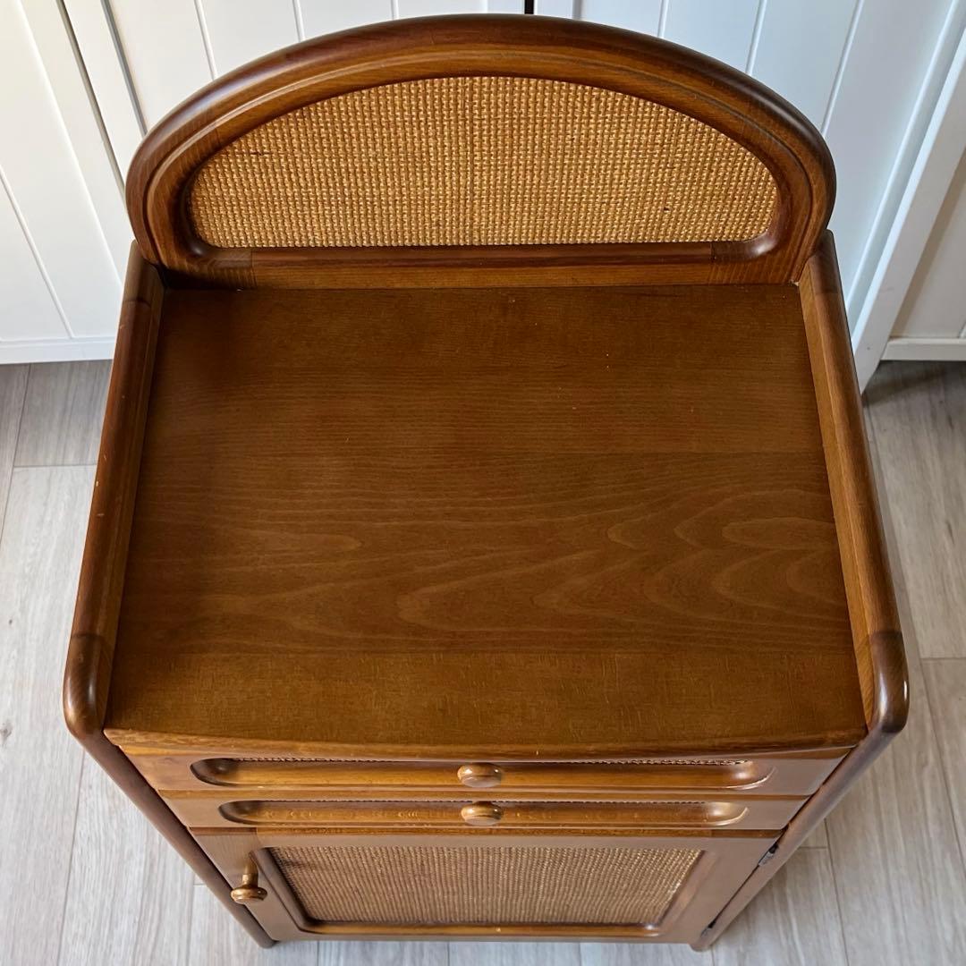 カリモク　電話台　収納　チェスト　ラタン風　レトロ　ビンテージ