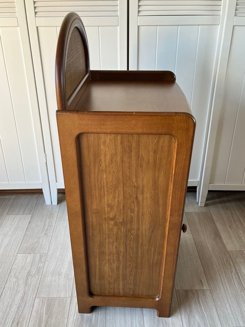 カリモク　電話台　収納　チェスト　ラタン風　レトロ　ビンテージ