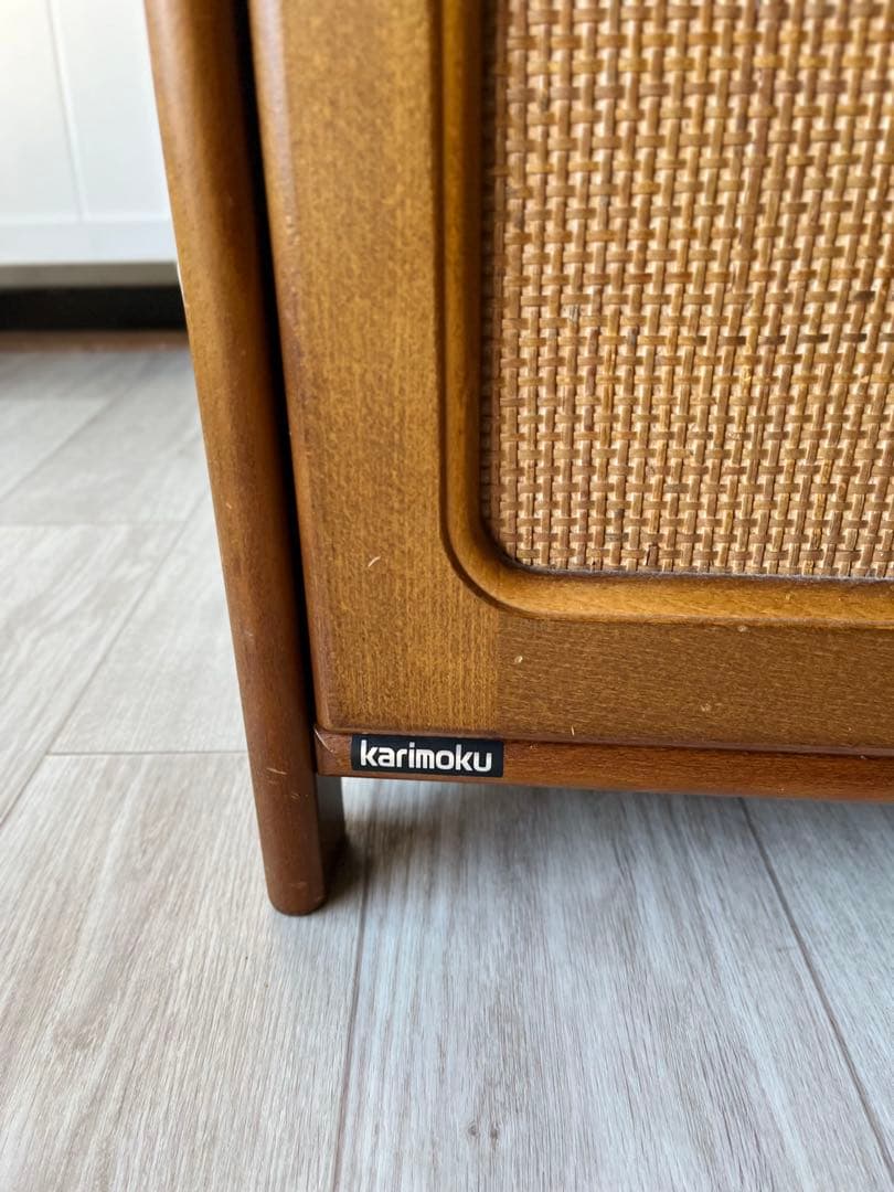 カリモク　電話台　収納　チェスト　ラタン風　レトロ　ビンテージ