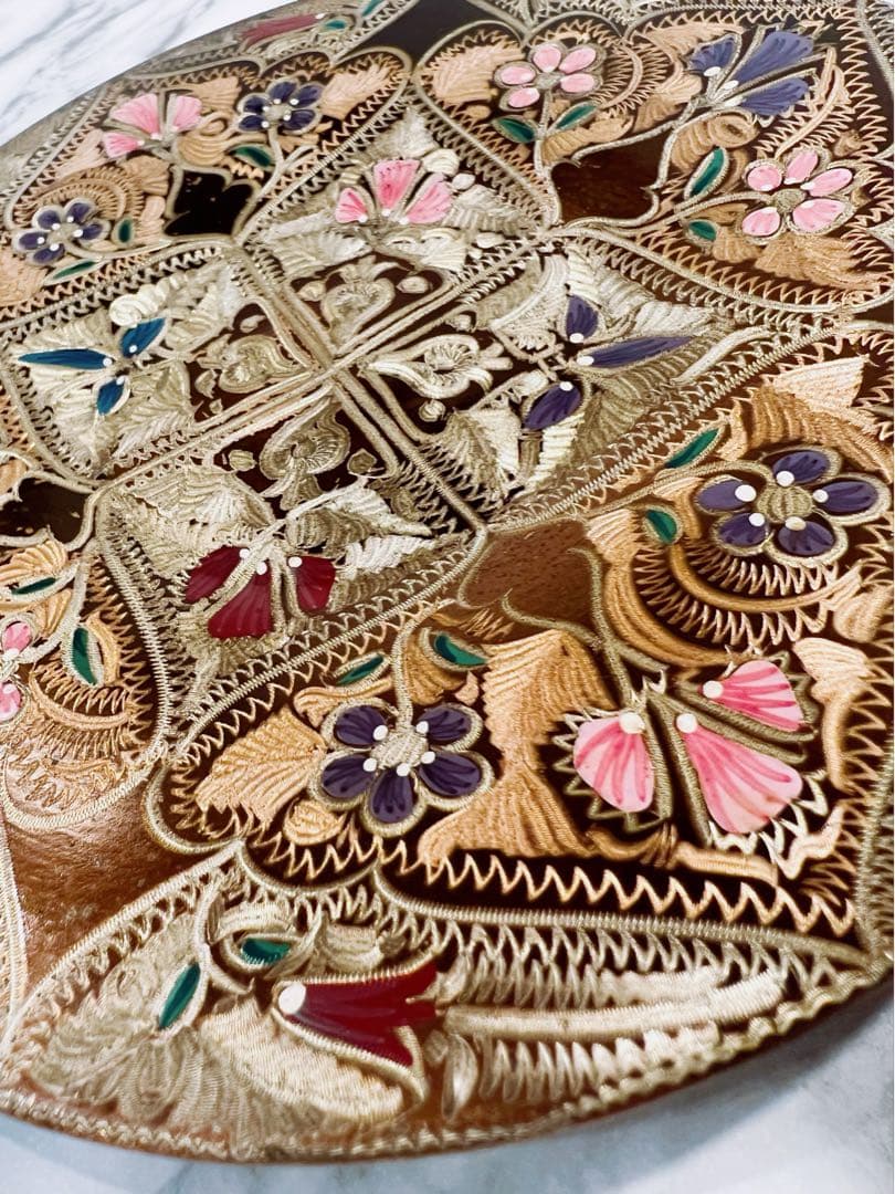 トルコ製 金属工芸 壁掛け 手工芸 花柄 彫刻 銅製装飾プレート アンティーク